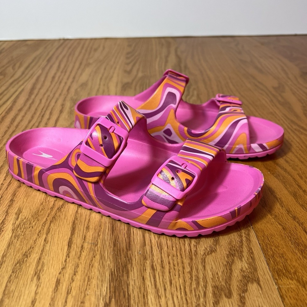 Women's Beach Slip On Shoes Pool Pink Double Strap Size 7 Women's EVA - Picture 1 of 8